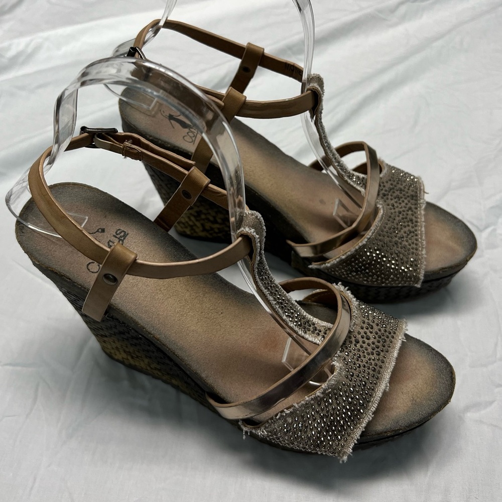 Corkys Monet Distressed Platform Wedge Heels 10 - Picture 2 of 11